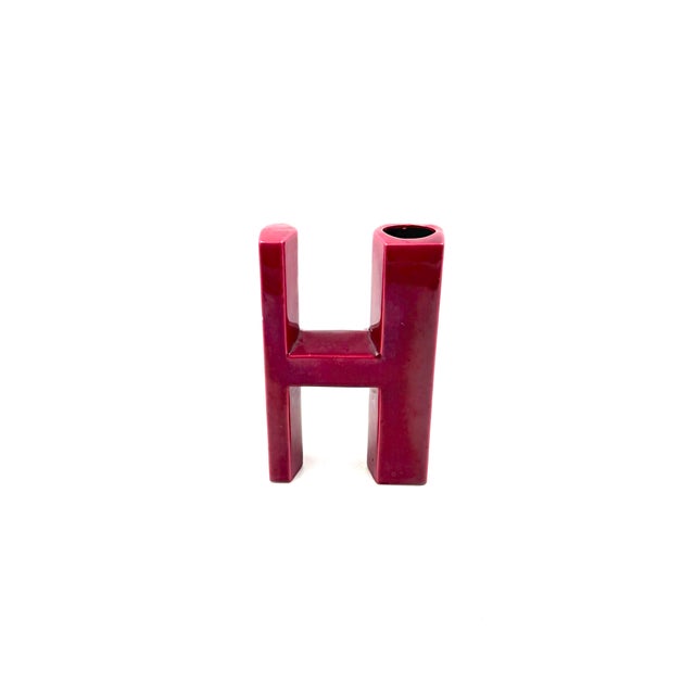 Space Age Red H Letter Shaped Ceramic Solifleur Vase, Marcel Radureau Ca. 1970 For Sale - Image 4 of 13