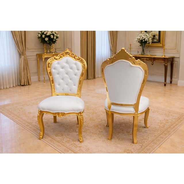 Late 20c Italian Baroque White Gold Beech Dining Set 7Pc For Sale - Image 9 of 13