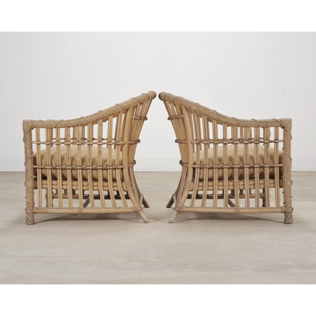 Set of Six Rattan Lounge Chairs & Two Ottomans by Danny Ho Fong For Sale - Image 10 of 18