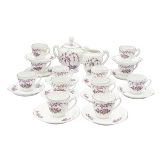 Art Deco Violet Flowers Coffee Service for 14 from Chapus et Fils, Limoges, France, 1930s, Set of 32 For Sale