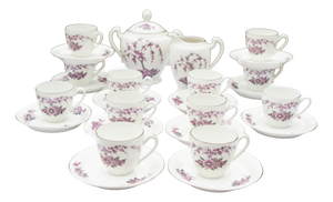 Art Deco Violet Flowers Coffee Service for 14 from Chapus et Fils, Limoges, France, 1930s, Set of 32