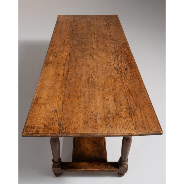 1970-1979 France Weathered Honey Oak Oak Trestle Bench Table For Sale In Greensboro - Image 6 of 11