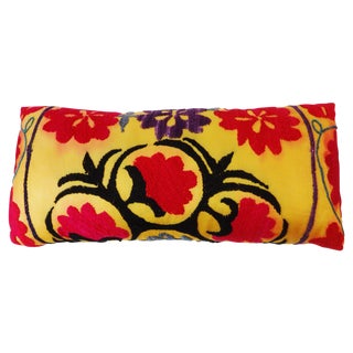 Vintage Uzbek Suzani Lumbar Pillow For Sale