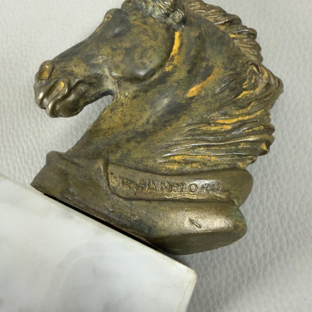 Metal Bronze Sculpture of Achilles' Horse on a Marble Base by R. Santoro, 20th Century For Sale - Image 7 of 11
