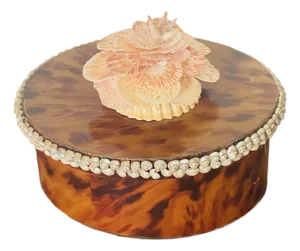 Antque Tortoiseshell Paper Box With Sea Shell Rosette