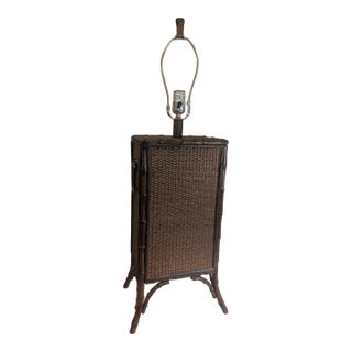 1980s Campaign Style Burnt Bamboo Table Lamp For Sale