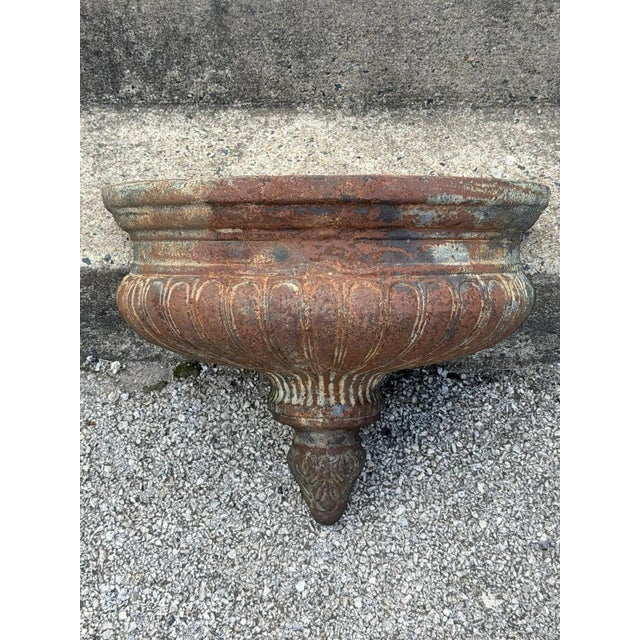 Late 20th Century Neoclassical Cast Iron Half Round Wall Fountain Bowl Lavabo Garden Planter Pot For Sale - Image 12 of 13
