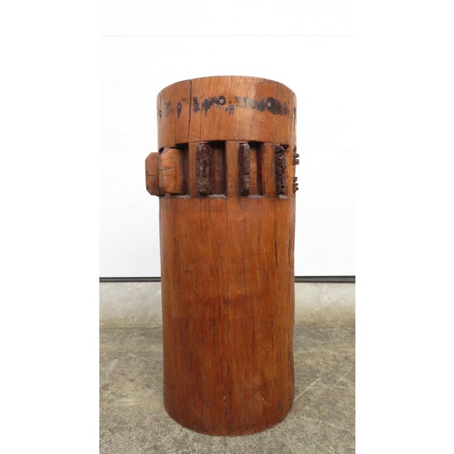 Incredible antique 19th century, solid teak wood, sugarcane mill press or grinder. Most likely originating in SE Asia....