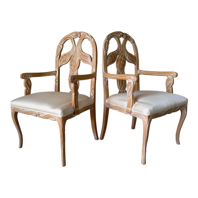 Vintage Regency Faux Bois Palm Dining Chairs – A Pair For Sale