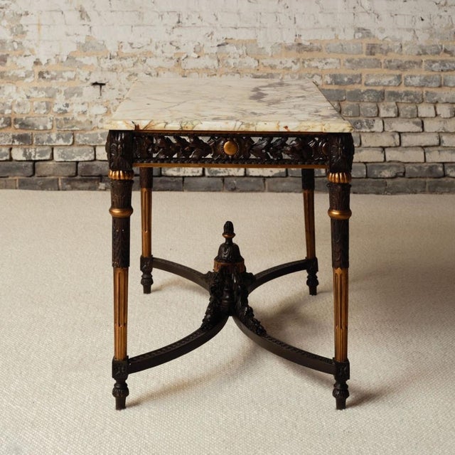 19th Century French Dark Wood Base & Marble Top Table For Sale - Image 4 of 12