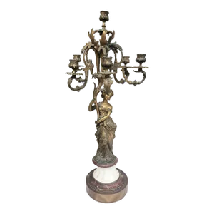 18th Century Louis-Philippe Bronze Ormolu With White & Mottled Rouge Marble Figural Candelabrum