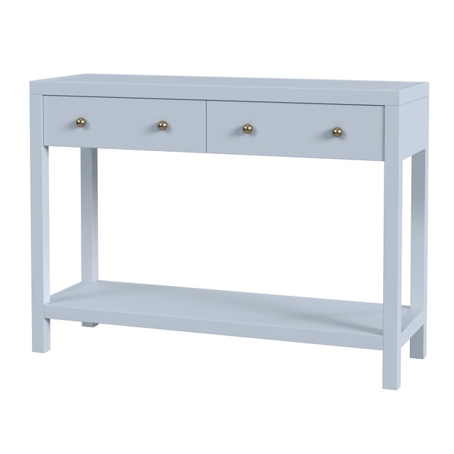 Blue Nora 40 in. W Rectangular Wood 2 Drawer Console Table with Lower Open Shelf, Light Blue For Sale - Image 8 of 8