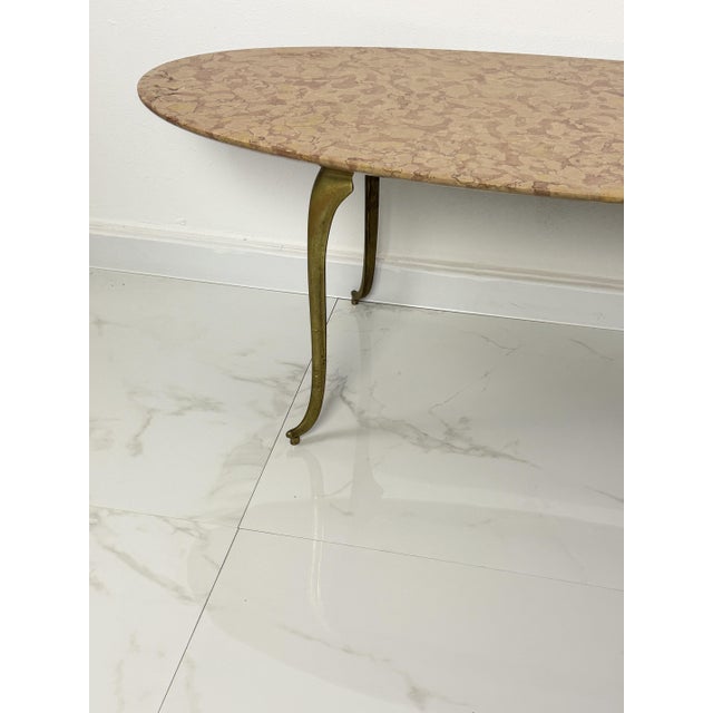 Oval Brass Coffee Table with Marble Top, 1950s For Sale - Image 6 of 13