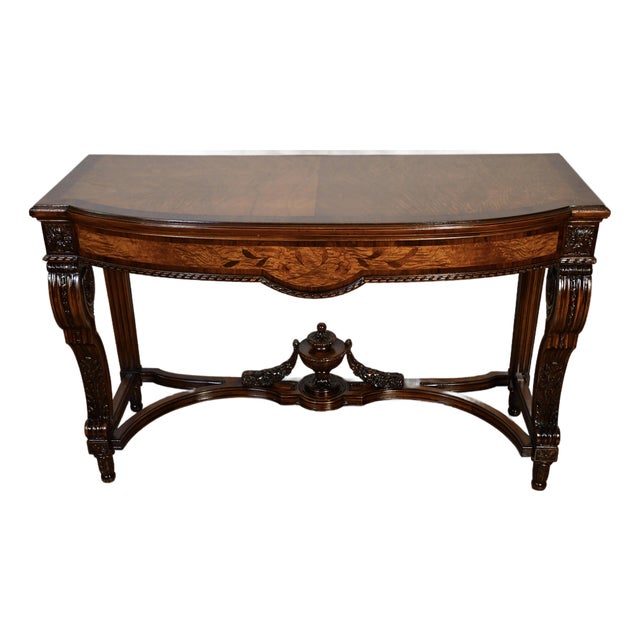 1900s Antique French Louis XVI Walnut & Satinwood Inlay Console Table For Sale