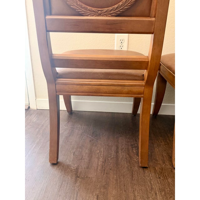Pair of Bernhardt Handcrafted Wood & Leather Dining Chairs Made in Thailand For Sale - Image 10 of 11