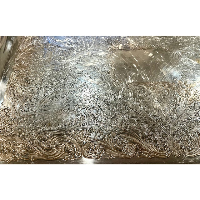 Vintage Wm Rogers Etched Silver Double Handle Footed Serving Tray For Sale In Dallas - Image 6 of 17