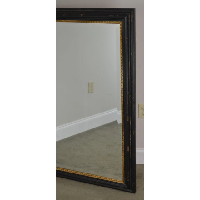 Regency Style Distressed Black & Gold Frame Rectangular Beveled Mirrors - a Pair For Sale - Image 12 of 13