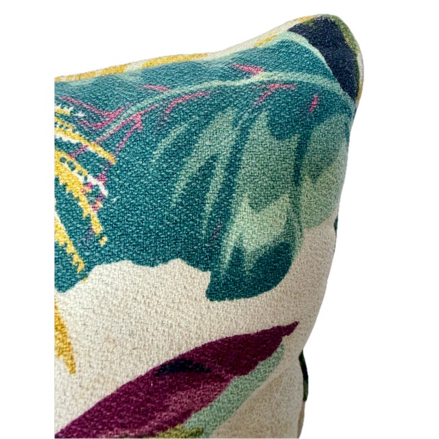Pair Large Vintage Tropical Floral & Leaf Barkcloth Pillows For Sale - Image 9 of 10