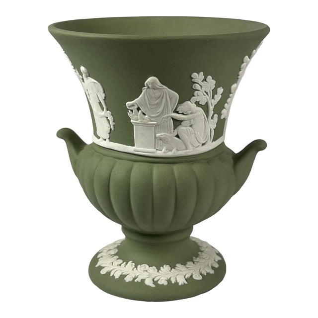 Vintage Wedgwood Jasperware Green Sage Vase For Sale