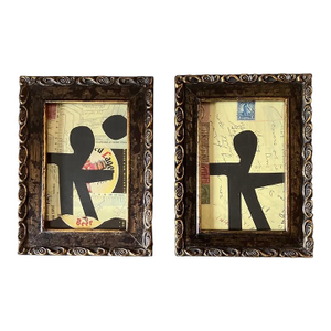 1980s Collage in a Tabletop or Hanging Frame - Set of 2