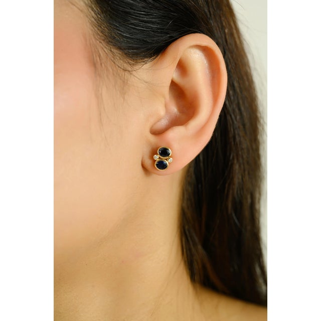 Modern Greek Style Deep Blue Sapphire Stud Earrings- A Pair For Sale - Image 3 of 10