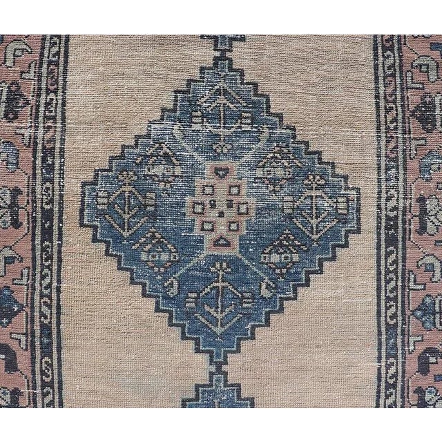 Vintage Persian Hamadan Distressed Runner With Medallion Design in Navy Blue Keivan Woven Arts For Sale - Image 4 of 11