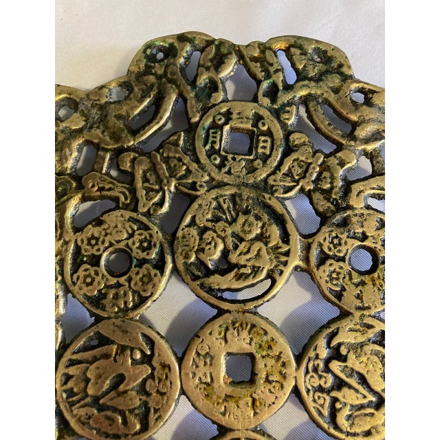 Mid-Century Modern Vintage Solid Brass Asian Coin Trivet or Wall Décor For Sale - Image 3 of 10