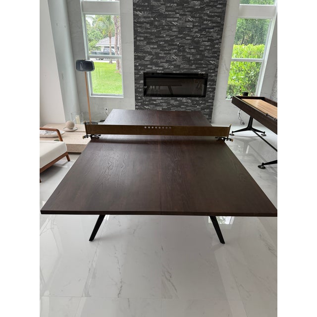 2010s District Eight Artisanal Ping Pong Table, Smoked Oak With Cast Iron Base For Sale - Image 5 of 10