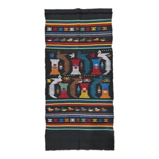 Vintage Oaxaca Zapotec Style Wool Pictorial Wall Hanging Textile 43"x21" For Sale