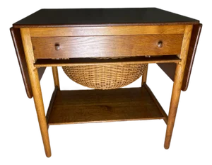 1950s Hans Wegner Danish Modern at-33 Teak and Oak Sewing Table