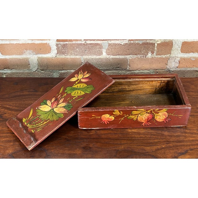 Fabulous antique late 19th century Chinese hand painted box with beautiful pomegranates and lotus flowers! Could be used...