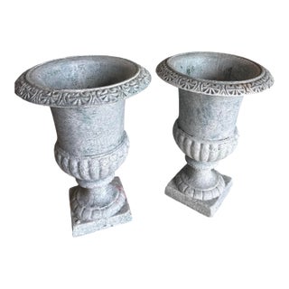 Antique Italian Cast Iron Medici Style Urns - A Pair For Sale