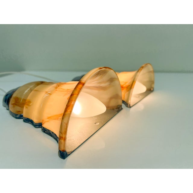 1950s Art Deco Amber Acrylic Glass Marble Pattern Wall Lights, 1960s, Set of 2 For Sale - Image 5 of 9