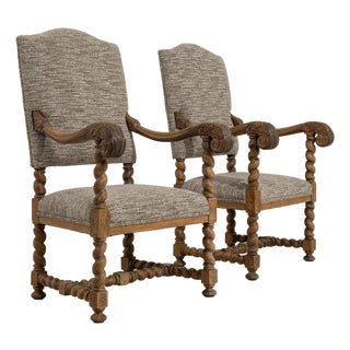 Pair of Oak Castle Upholstered Armchairs, Antique, France, 19th Century For Sale