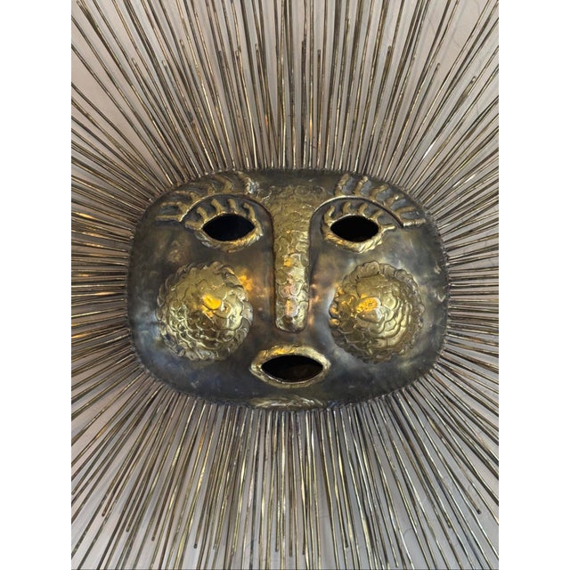 Mid 20th Century Emaus Talleres Mexico Benedictine Monks Hand Crafted Mid-Century Brass Sun Face Sculpture 31” For Sale - Image 5 of 12