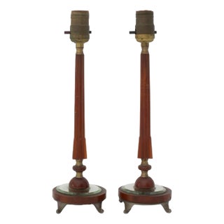 Art Deco Amber Bakelite & Glass Table Lamps, Pair For Sale