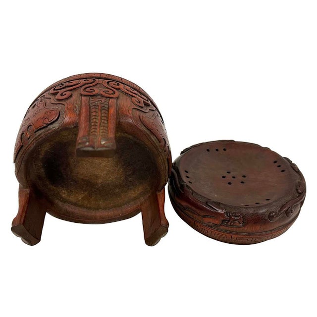 Wood Finely Carved Old Chinese Bamboo Censer With Lid For Sale - Image 7 of 7