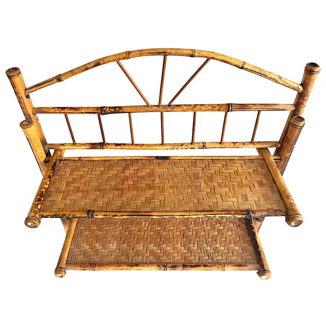 English Vintage Burnt Bamboo Wall Shelf With Towel Rack in the French Colonial Style For Sale - Image 3 of 8