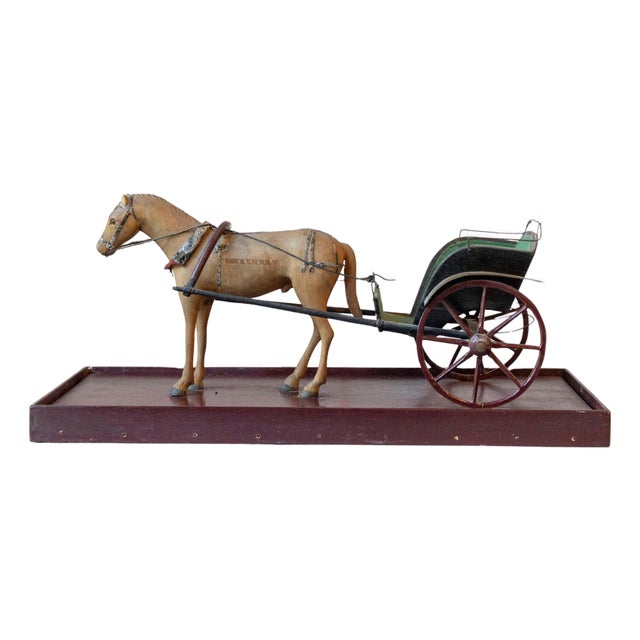 Early 20th-Century Carved Wooden Horse and Carriage Model For Sale
