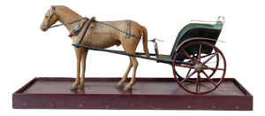 Early 20th-Century Carved Wooden Horse and Carriage Model