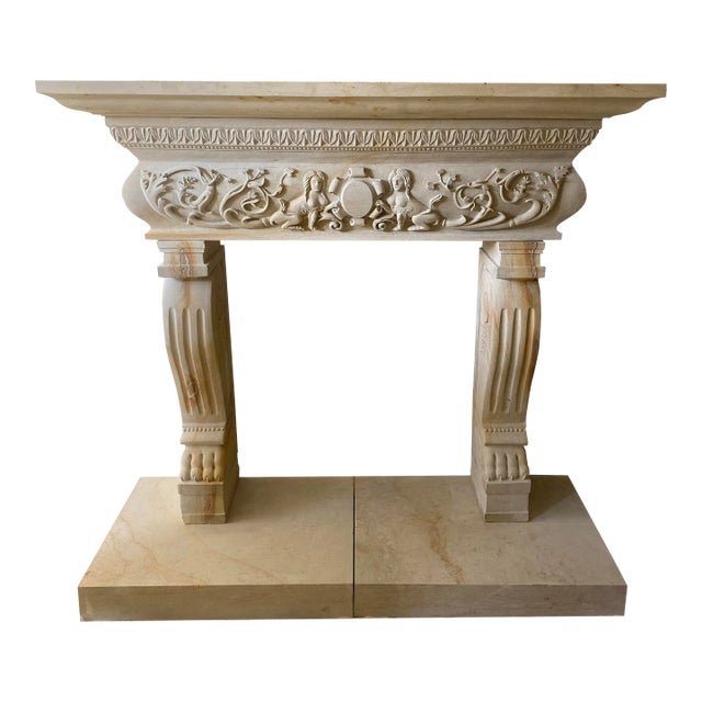 1980s Italian Renaissance Limestone Mantel For Sale