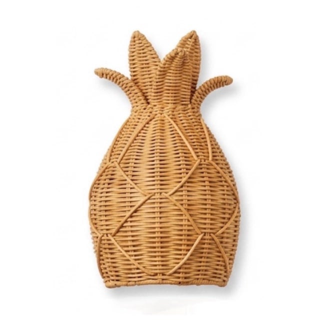 Boho Chic Pair of Vintage Palm Beach Style Woven Rattan Pineapple Wall Sconces For Sale - Image 3 of 11