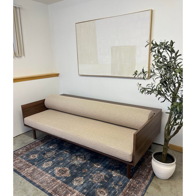 Minimalism Blu Dot Souvenir Sofa – Walnut Wood Frame With Built-in Display Shelf For Sale - Image 3 of 7