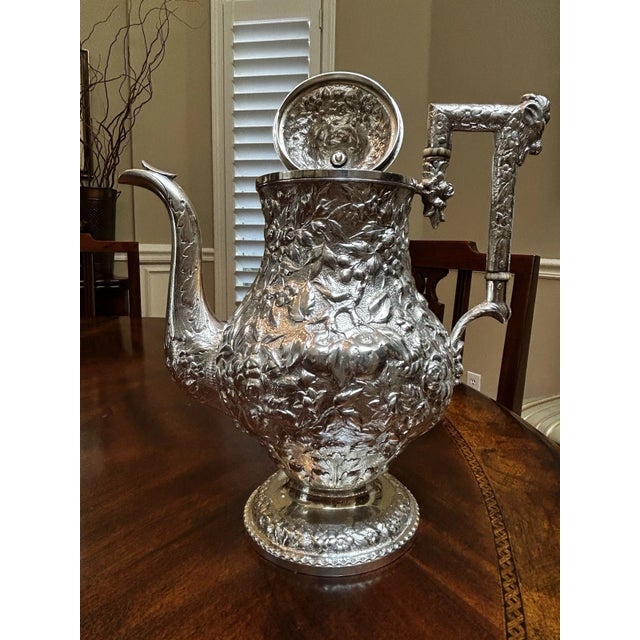 Victorian Antique A.e. Warner Baltimore Repoussé Coin Silver Coffee Pot For Sale - Image 3 of 8
