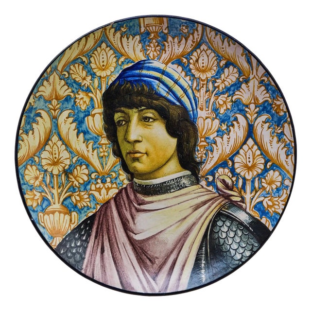 Large Italian Platter with Portrait After Botticelli For Sale