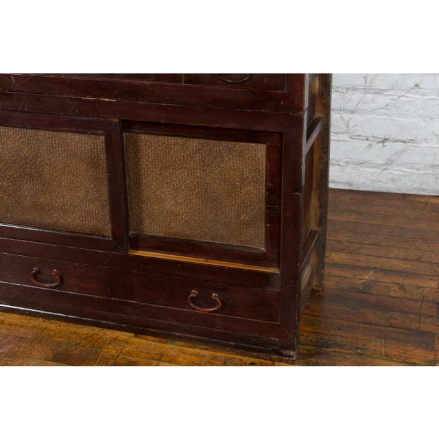 Wood Early 20th Century Japanese Tansu Sliding Door & Drawer Cabinet For Sale - Image 7 of 13