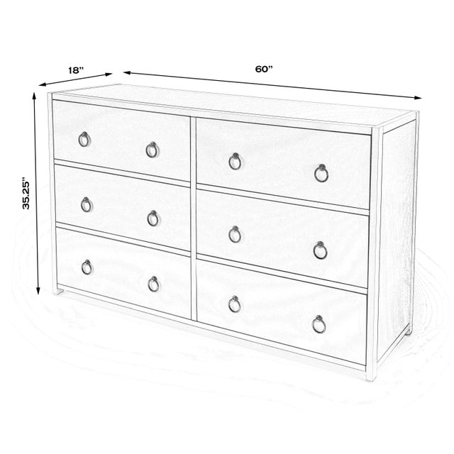 Transitional Lark 60 in. W Rectangular Wood 6 Drawer Dresser, Washed Black For Sale - Image 3 of 8