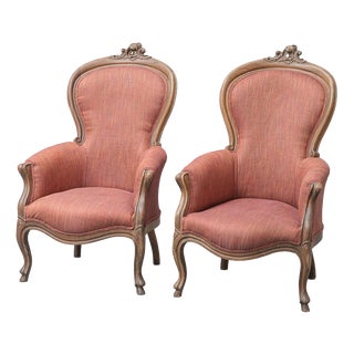 Vintage Wooden and Fabric Armchairs, 1950s For Sale
