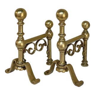 19th Century English Brass Andirons Bookends- a Pair For Sale