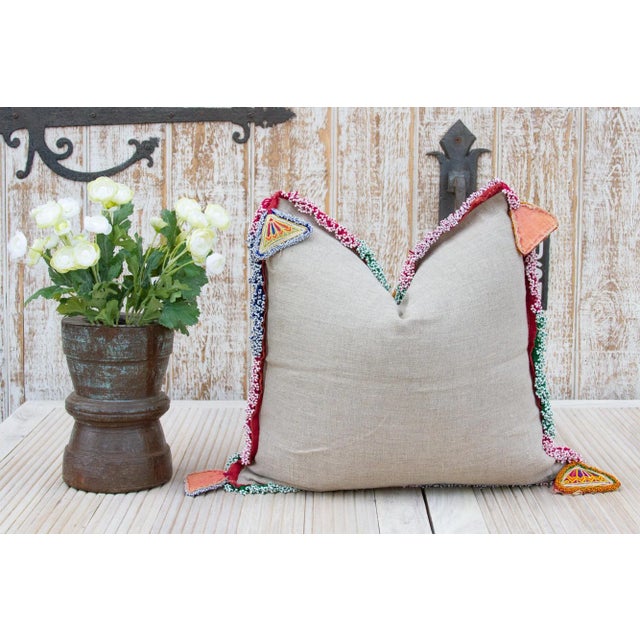 Olive Pari Thar Silk Embroidered Antique Pillow For Sale - Image 8 of 10